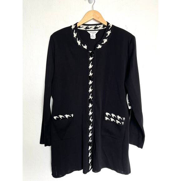 NWT Misook Sweater Jacket Sz 1X Black Houndstooth Buttons Cardigan Knit - Picture 1 of 7